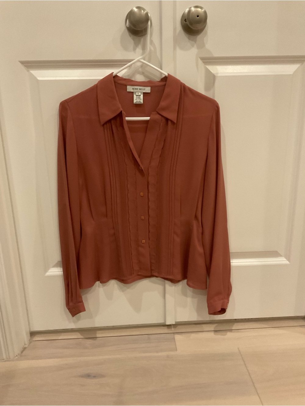 New Nine West Silk Button-Front Pintuck Blouse